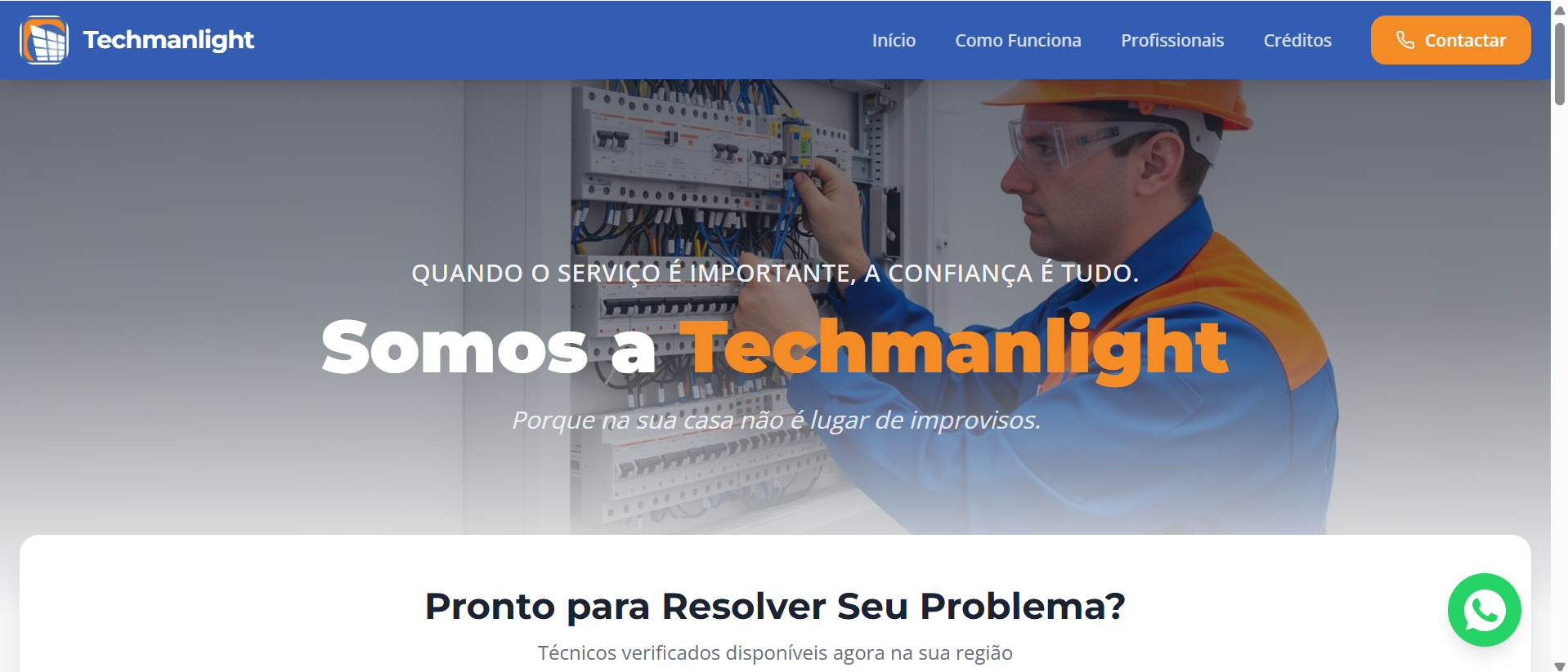 Site Techmanlight — plataforma de técnicos verificados